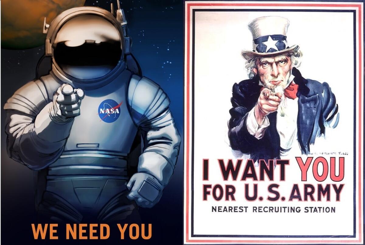 «Abbiamo bisogno di te», i suggestivi manifesti della NASA - A destra "We Need You" credits by NASA.

A sinistra "Uncle Sam" credits: us.gov