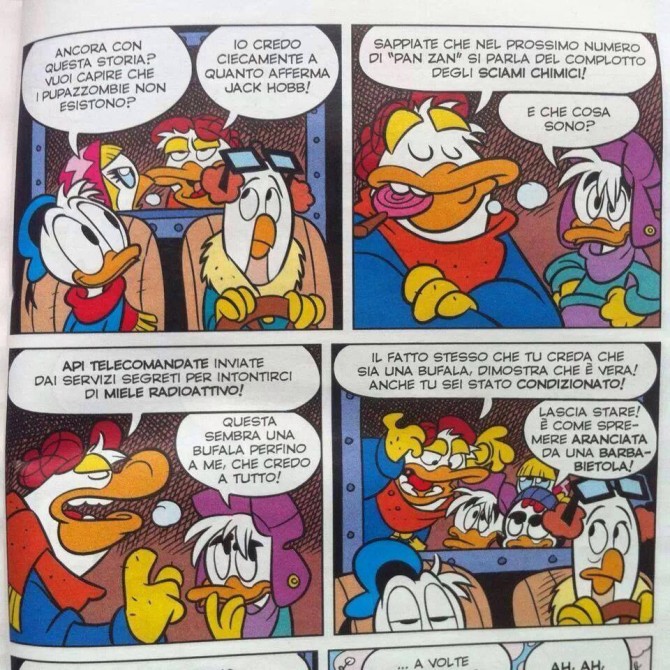 Una storia di Paperino in cui si ironizza sulle scie chimiche. Credits: fumettologica.it