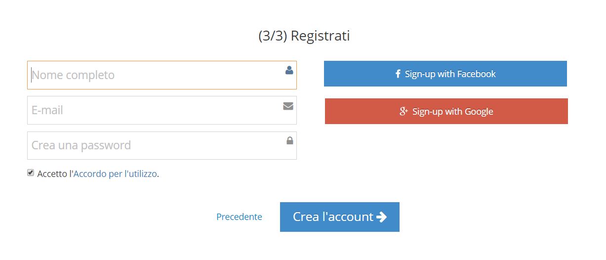 Registrazione utente con SITE123