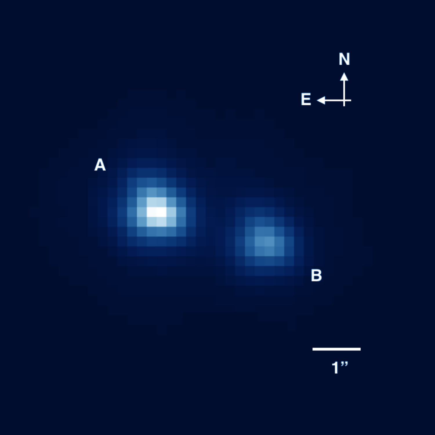 A sinistra, più luminosa, EBLM J0555-57 a destra la piccola stella EBLM J0555-57Ab. Credits: University of Cambridge/cam.ac.uk