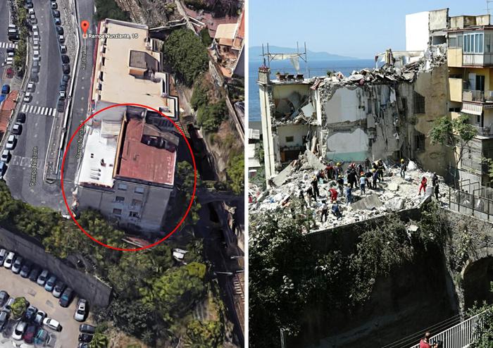 Torre Annunziata, la palazzina prima e dopo il crollo. PH: ansa.it
