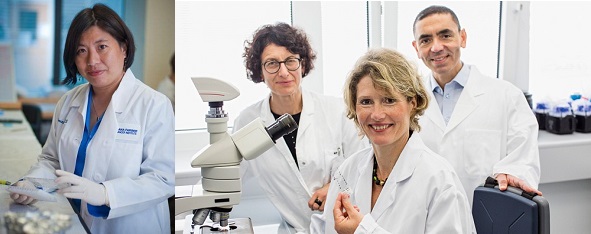 A destra Catherine Wu, a sinistra Ugur Sahin con parte della sua equipe. Credits: 1) http://archive.hematologytimes.com 2) deutschland.de