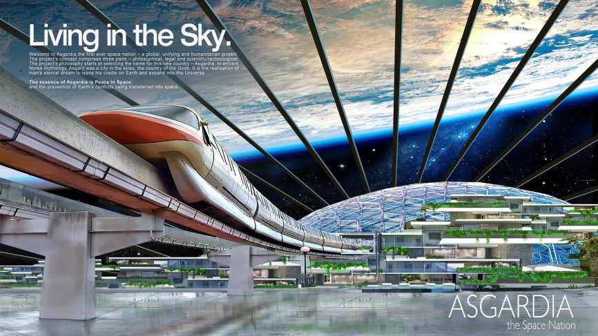 Rappresentazione artistica degli interni della prima base spaziale di Asgardia. Credits: Twitter/Asgardia