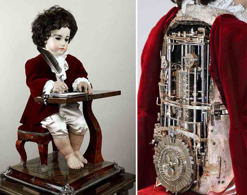 Automa bambino chiamato "Lo Scrittore", realizzato da Pierre Jacquet-Droz negli anni 70 del settecento.http://www.baroque.it