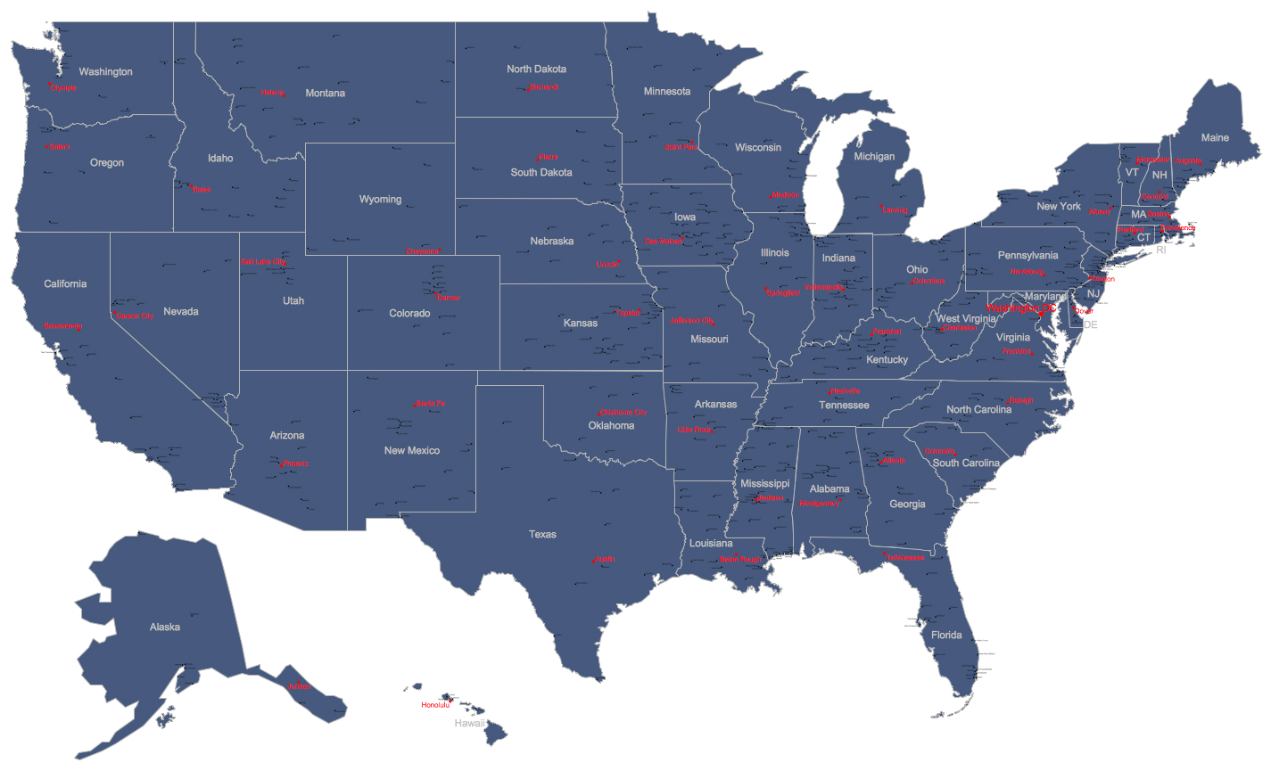 Rappresentazione grafica degli USA. Source: ConceptDraw