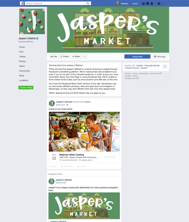 Immagine ufficiale di una pagina Facebook con la nuova politica ads. Source: Facebook Newsroom