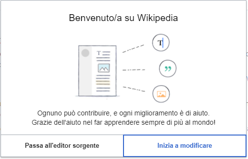 Pop-up dell’editor delle voci di Wikipedia. Credits: wikipedia.org