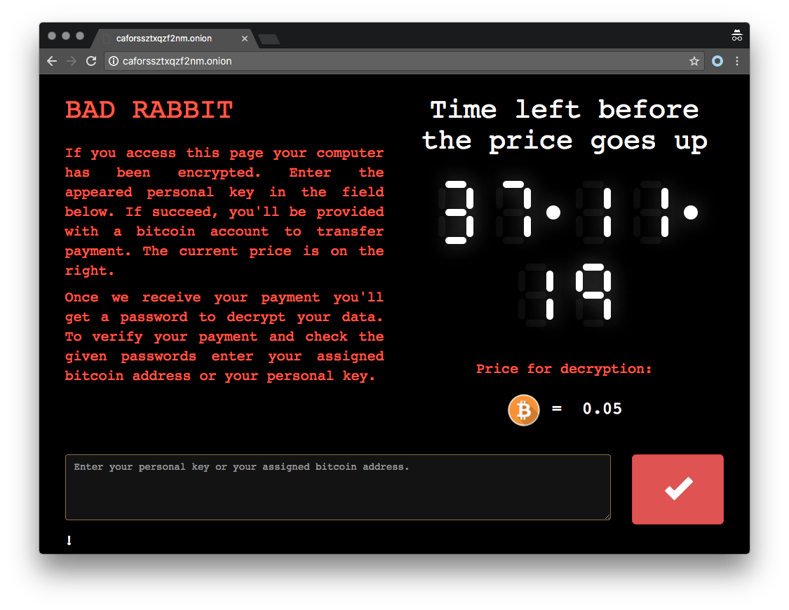 Pagina web Tor con il messaggio del ransomware. Credits: www.gbhackers.com