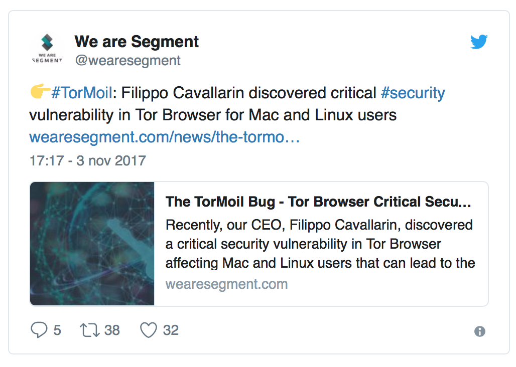 Comunicato Twitter di We Are Segment
