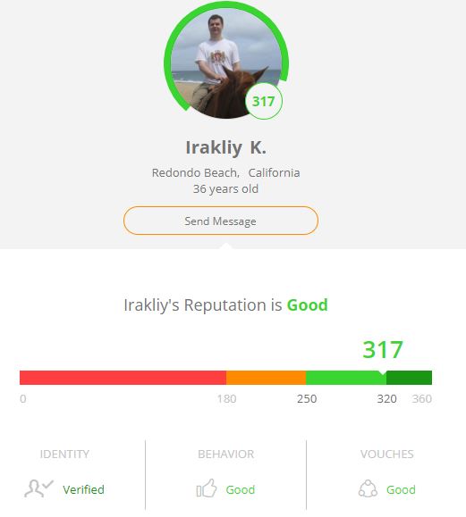 Esempio di profilo utente in Credo360, con indicato il rating e una descrizione generale dell'affidabilità della persona. Credits: www.credo360.com