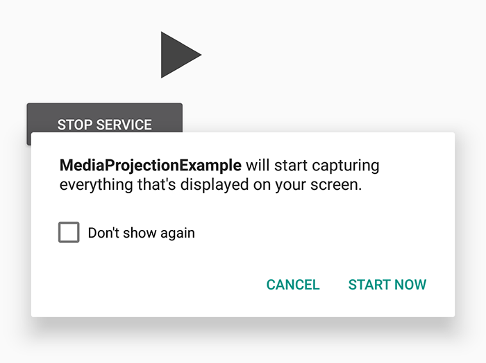 Il messaggio di richiesta dei permessi mostrato da MediaProjection, che un malintenzionato può nascondere. Credits: http://thdev.tech