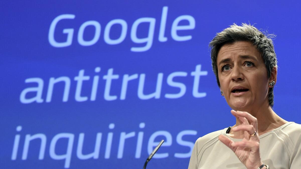 Perché l'Antitrust europeo ha multato Google? - European Competition Commissioner Margrethe Vestager announces formal charges against Google, accusing the company of abusing its dominant position as Europe's top search engine. Source: TopLegal