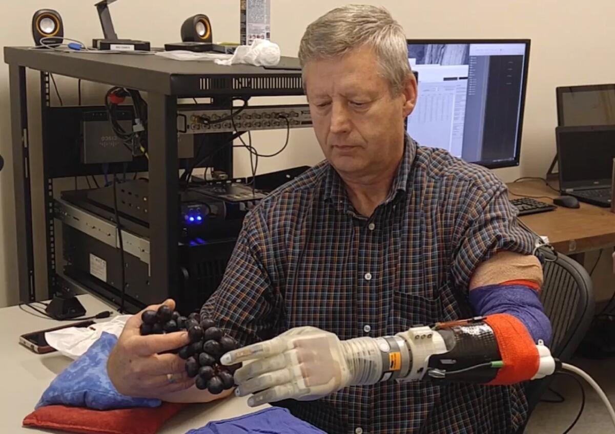 LUKE: la mano robotica sensibile che porta il nome di Skywalker - Grazie a questa protesi, Keven Walgamott è in grado di prendere un chicco d'uva senza schiacciarlo
Credits: University of Utah