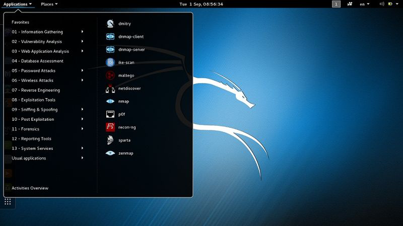 Kali Linux, la distribuzione pensata per l'informatica forense e i penetration testing. Credits: wikimedia.org