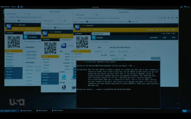 Elliot hackera un DNS registrar cinese per ottenere il controllo della backdoor. Credits: USA Network