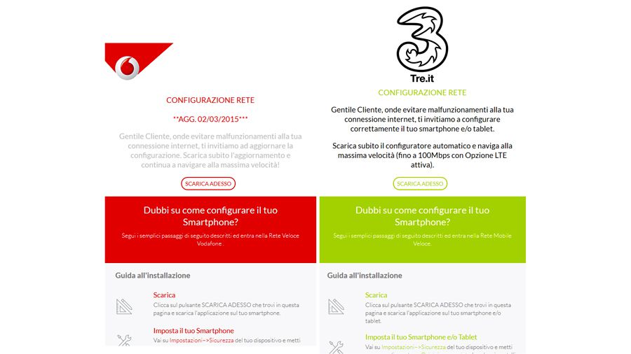 Esempio del sito web utilizzato da Skygofree, e del messaggio mostrato all'utente. Credits: lesnumeriques.com