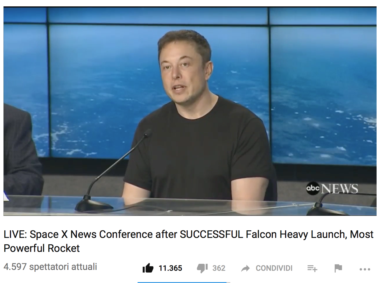Intervento di Elon Musk nella conferenza stampa tenutasi dopo il lancio.