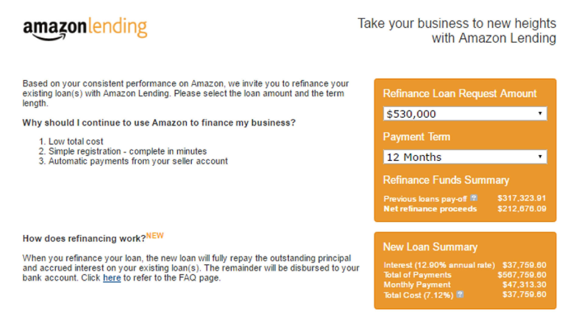 Un esempio di invito di Amazon Lending