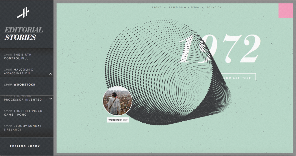 Screen dal sito histography.orgRappresentazione a spirale (Editorial Stories) degli eventi.