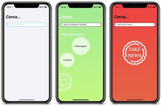 Screenshot dell'applicazione durante l'utilizzo su iPhone X.