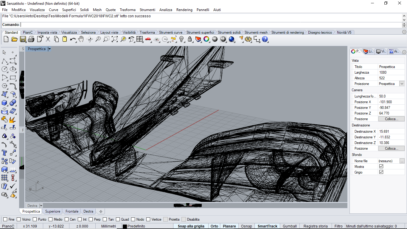 Un mio Approach CAD in Rhinoceros di un'ala anteriore F1 2017.