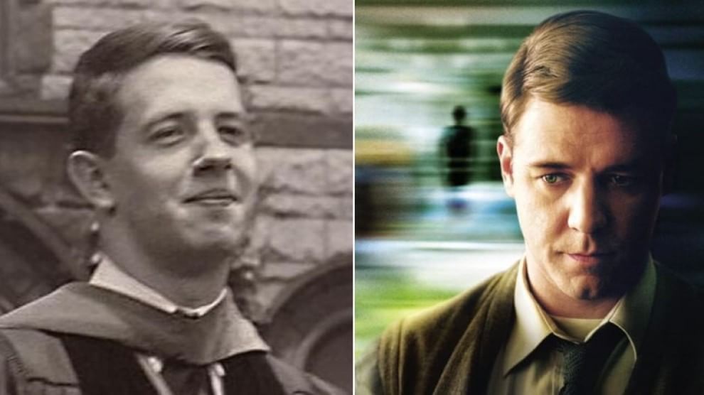 Un giovane Nash con la sua versione cinematografica, Russell Crowe (Fonte: La Repubblica)