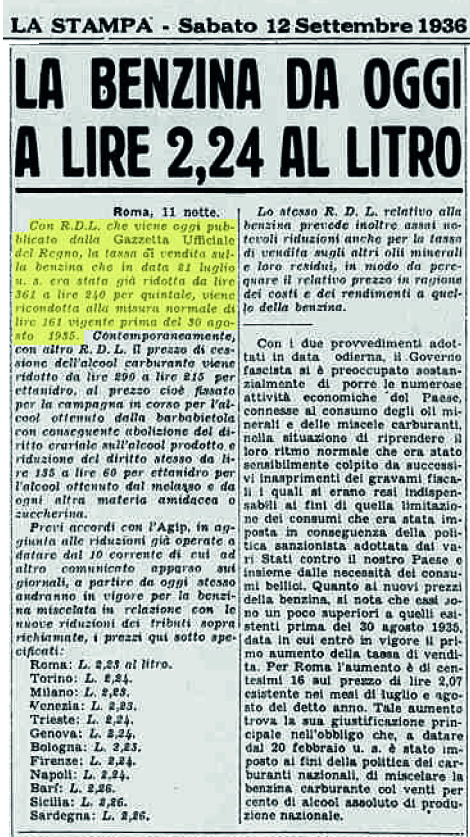 Articolo de "La Stampa" del 12 settembre 1936