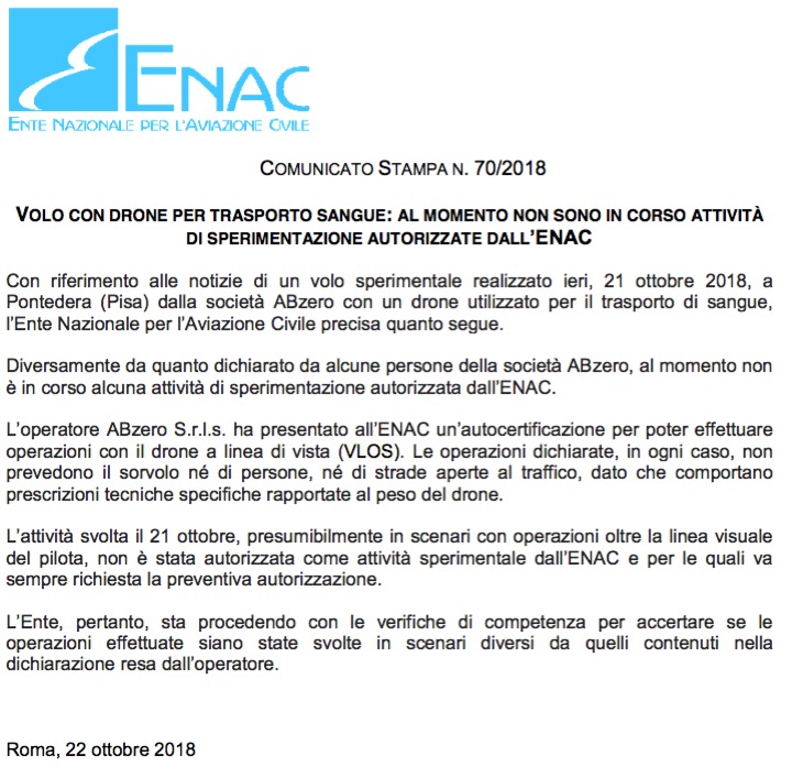 Comunicato Enac, crediti: ENAC