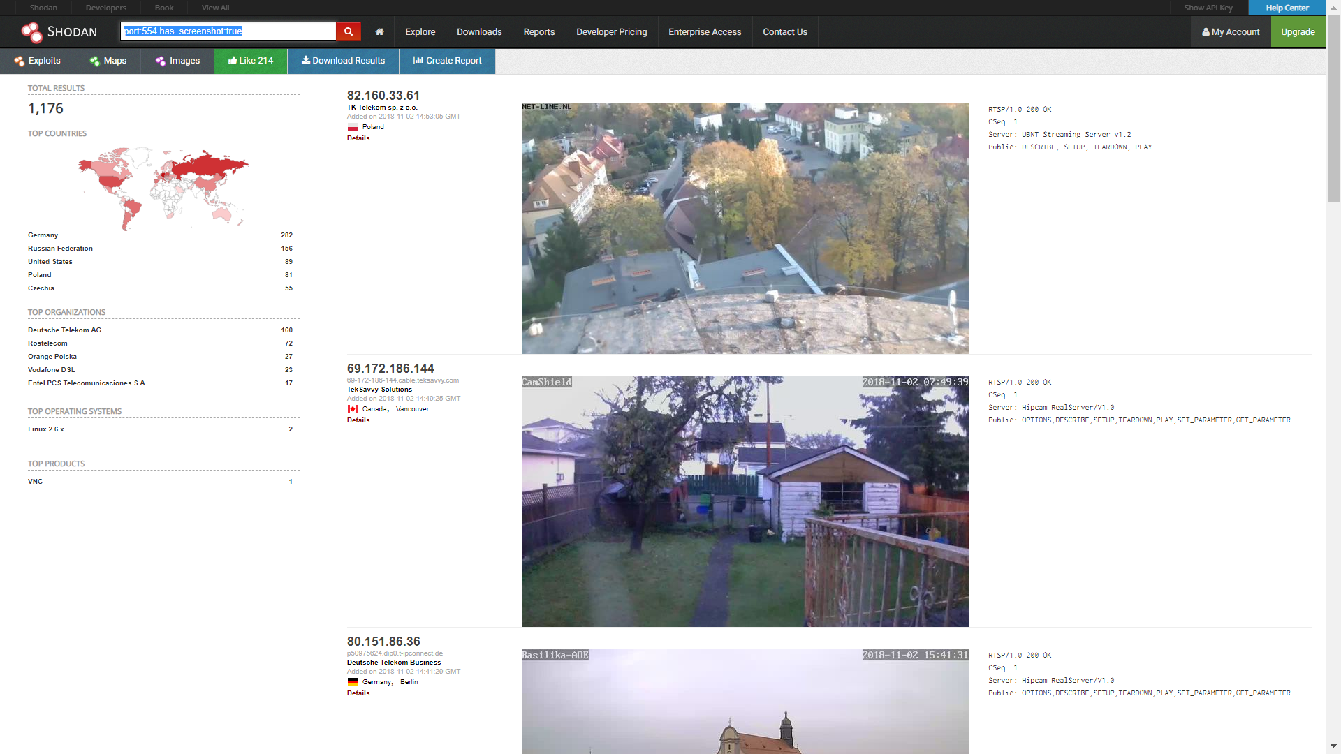 Webcam pubbliche. Credits: shodan.io