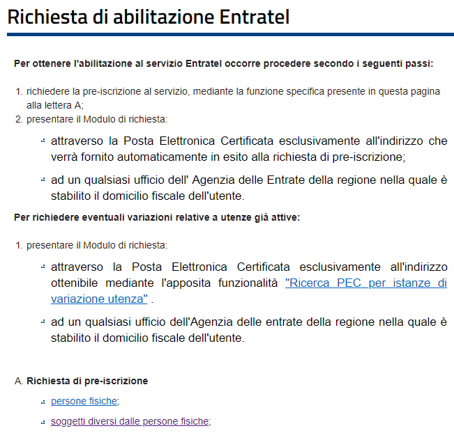 Premere nei due riquadri della sezione A per registrare voi e l'impresa