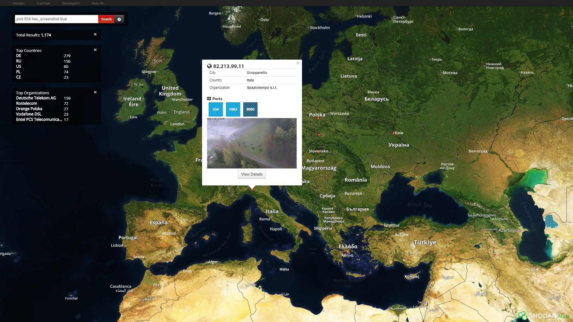 Mappa. Credits: shodan.io