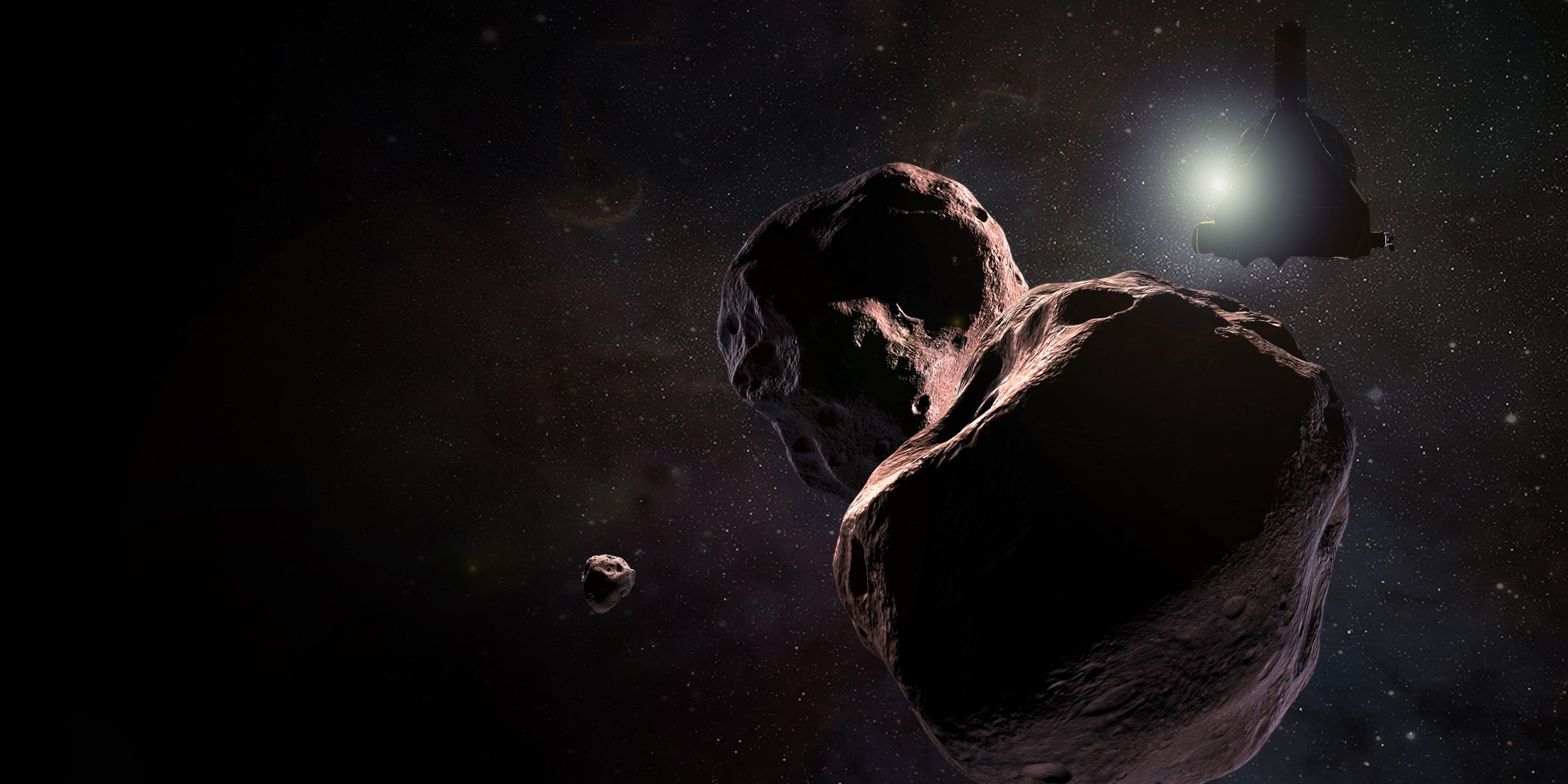 Rappresentazione artistica di Ultima Thule e New Horizons. Credits: wired.com