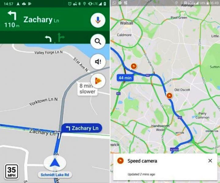 Le prime immagini delle nuove funzionalità di Google per segnalare autovelox e limiti di velocità. Credits: androidpolice