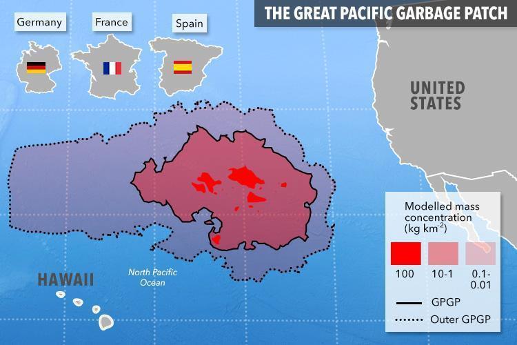 The Great Pacific Garbage Patch, giusto per avere un'idea delle sue dimensioni! PH: thesun.co.uk