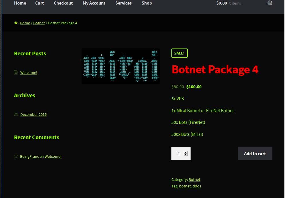 Figura 2 Pagina web utilizzata per acquistare bot compromessi dal malware Mirai