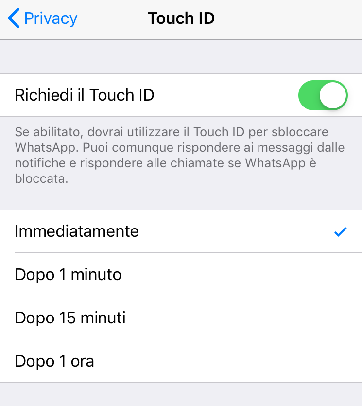 Schermata per impostare il tempo.
