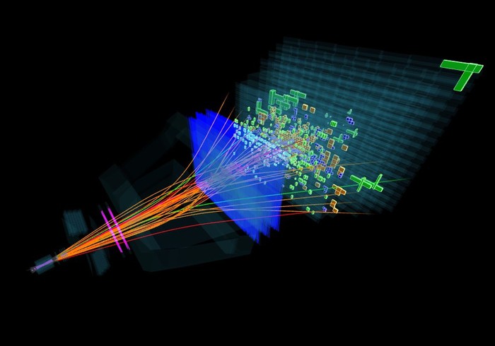 Una delle prime collisioni che hanno inaugurato la stagione di attività, nel 2015, dell'acceleratore Lhc del Cern (fonte: LHCb/CERN)
