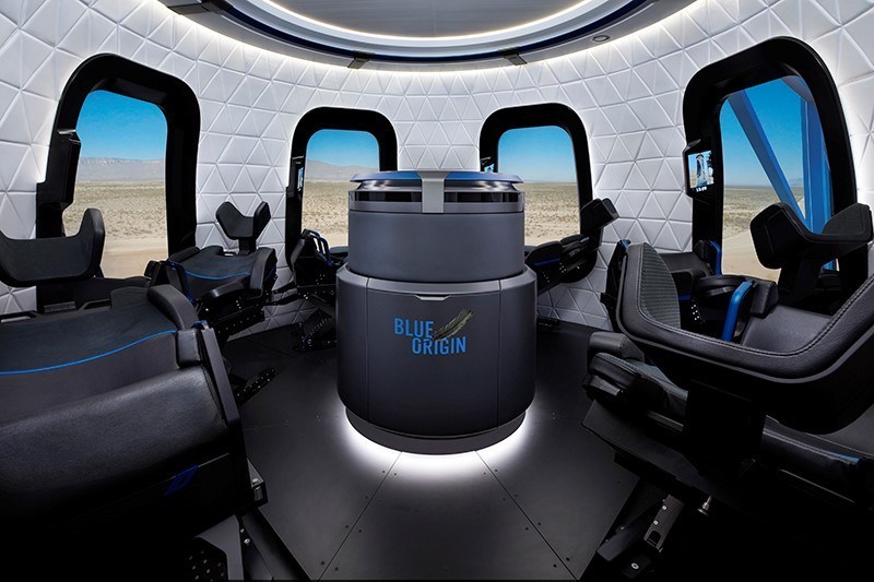 Interni della capsula del New Shepard. Credits: Blue Origin.