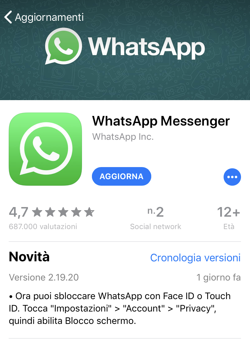 Aggiornamento WhatsApp 2.19.20.