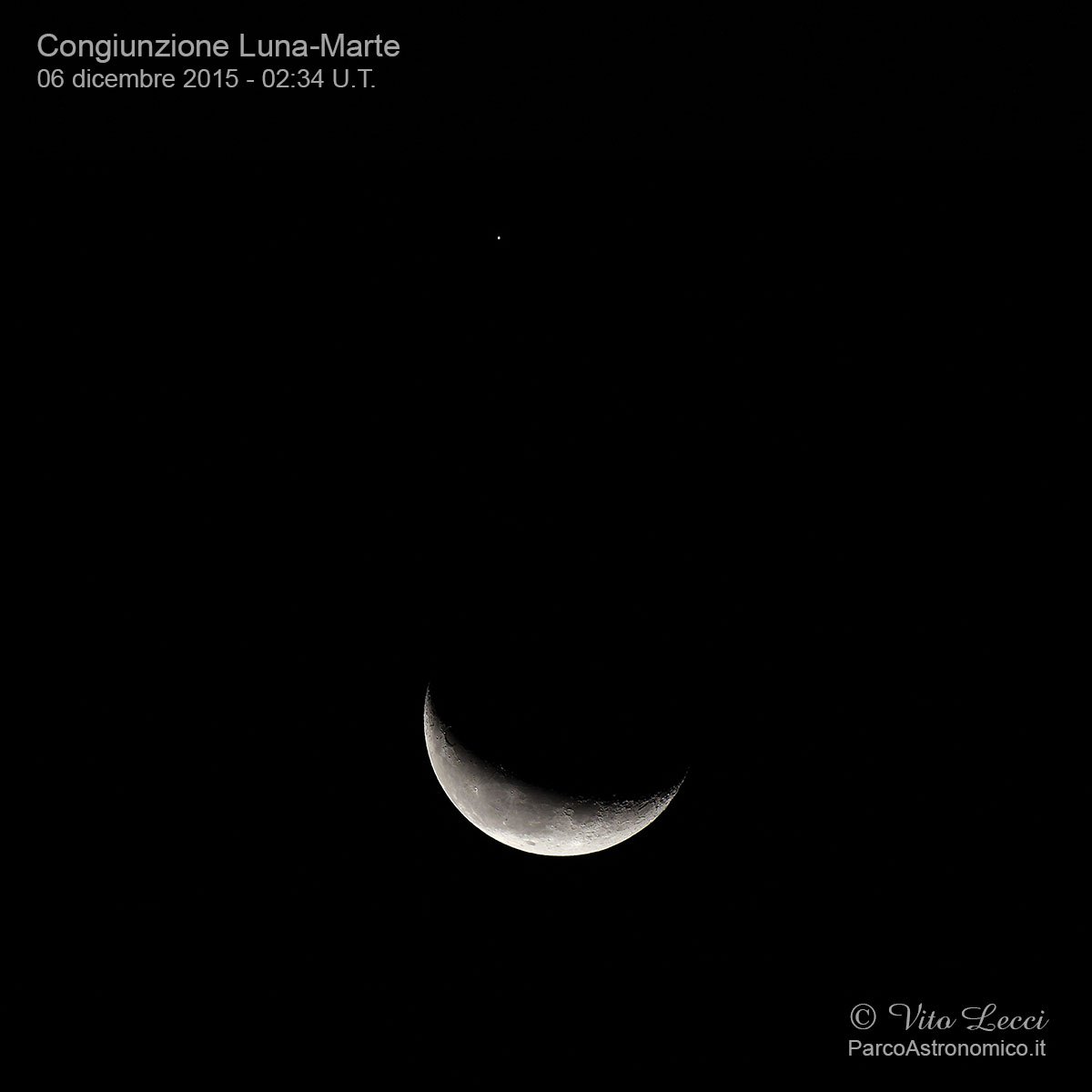 Esempio congiunzione Luna-Marte del cielo del 2015.Crediti: www.astronomicast.it