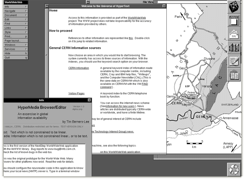 Il primo browser web, WorldWideWeb. Credits: info.cern.ch
