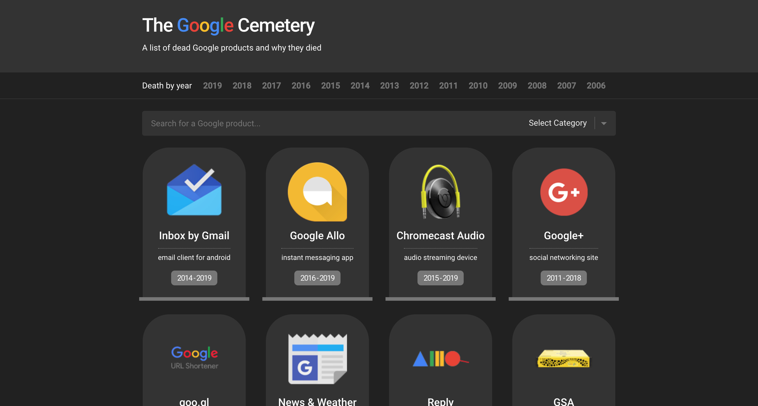 The Google Cemetery: pagina principale