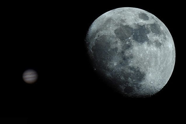 Il bacio astrale tra Luna e Giove nel cielo del 2018.Crediti: www.scienze.fanpage.it