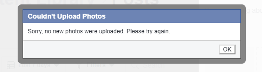 Messaggio di errore di Facebook quando si cerca di creare un post.