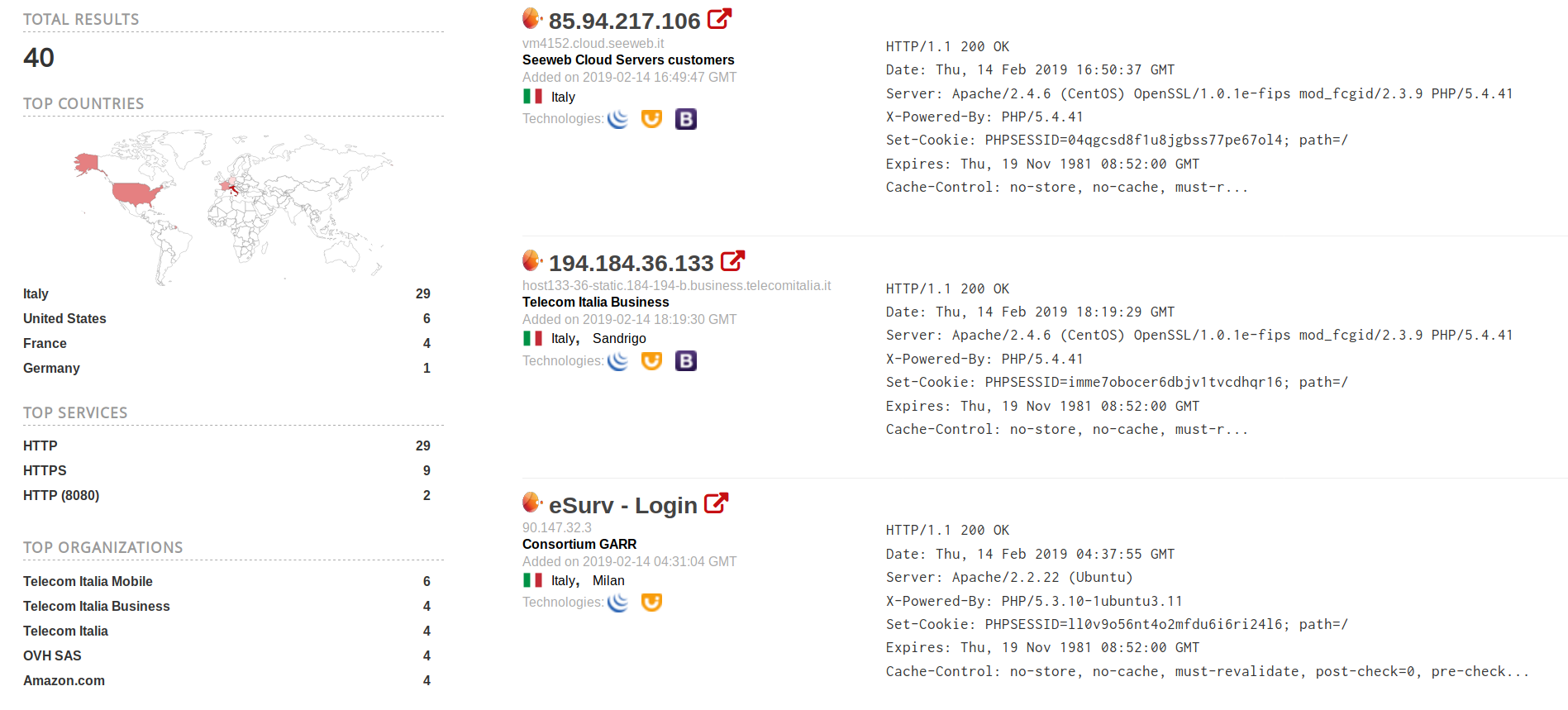 Hosting dei server utilizzati dalla compagnia eSurv. Credits:Security Without Borders