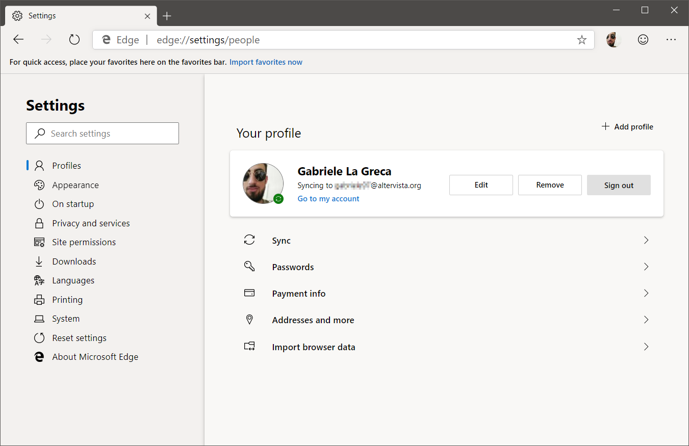 Le impostazioni, molto complete, del nuovo Edge. Credits: systemscue.it