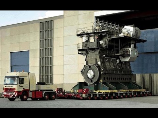 Wartsila-Sulzer RTA96-C, il motore Diesel più grande al mondo. Disponibile in versione fino a 14 cilindri, con cilindrata di 1 milione e 820 mila cc, da 109 mila cavalli e con un consumo di 6000 litri di combustibile ogni ora. (dal sito www.engineerbatt.a
