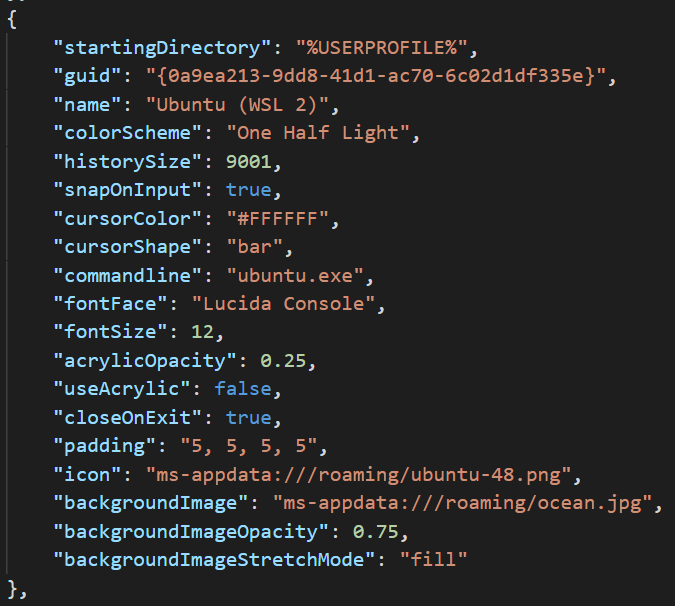 Esempio di modifica del file JSON per la personalizzazione