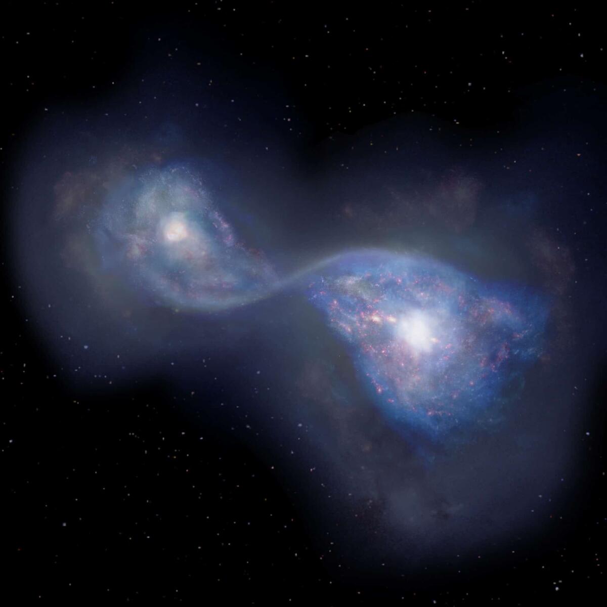 La più antica collisione fra galassie mai osservata prima - La collisione più antica tra galassie, crediti: ALMA Observatory