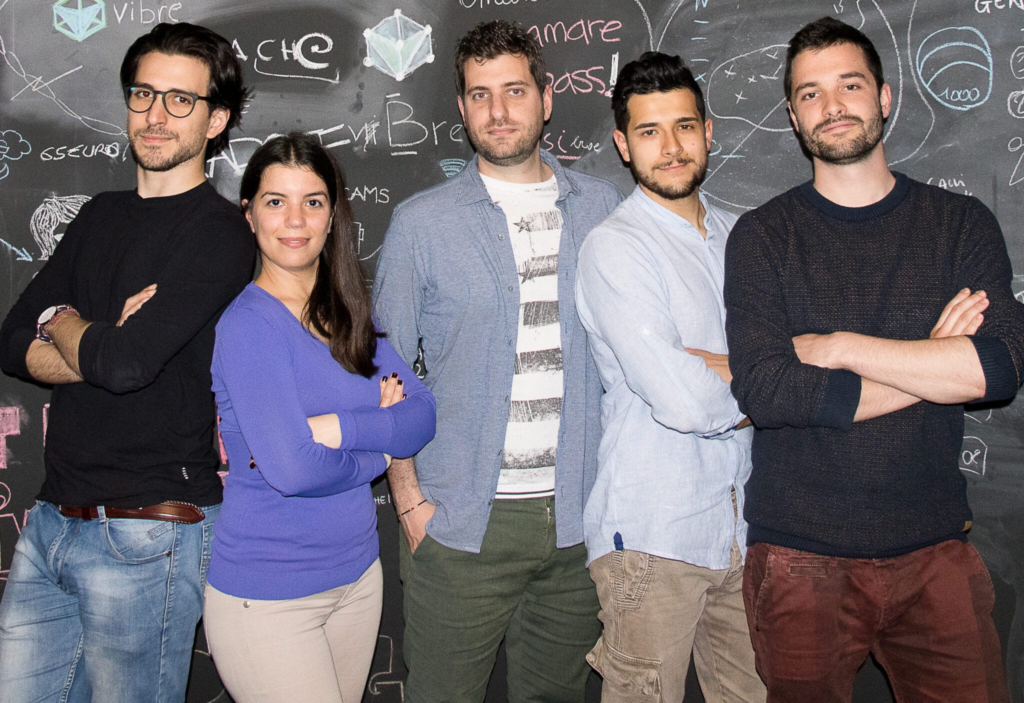 Il team di Vibre, da sinistra: Luca Talevi, Sara Piras, Raffaele Salvemini, Stefano Stravato e Marco Renzi